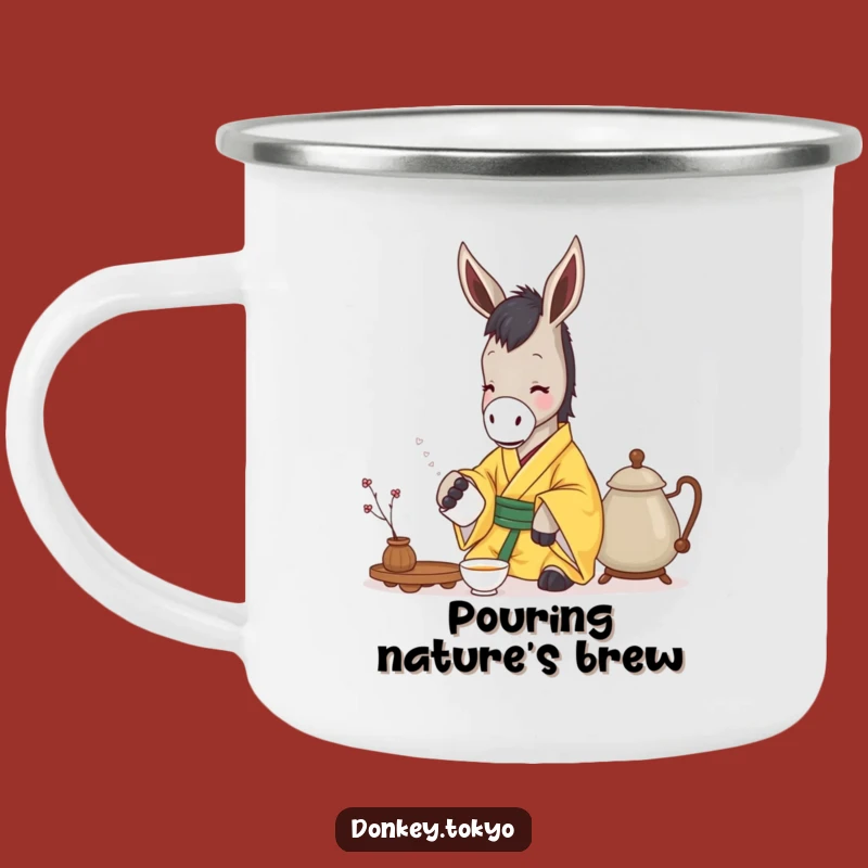 Durable Funny Serene Donkey Yellow Kimono Camping Mug, Tea Pourer, Outdoor Calm Gift