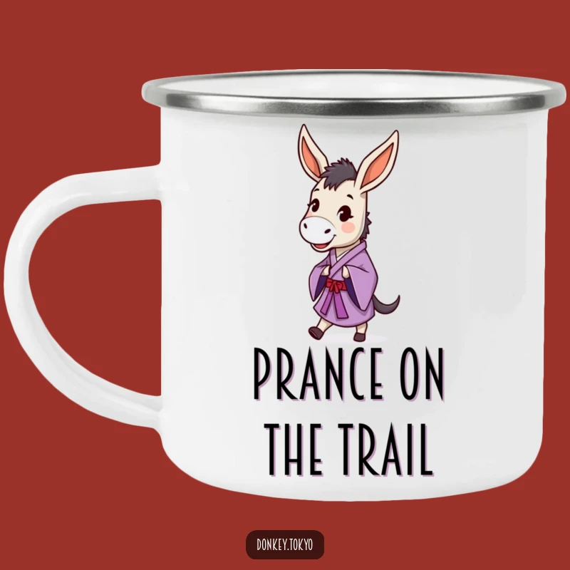 Durable Funny Prancing Donkey Purple Kimono Camping Mug, Happy Dancer, Outdoor Humor Gift