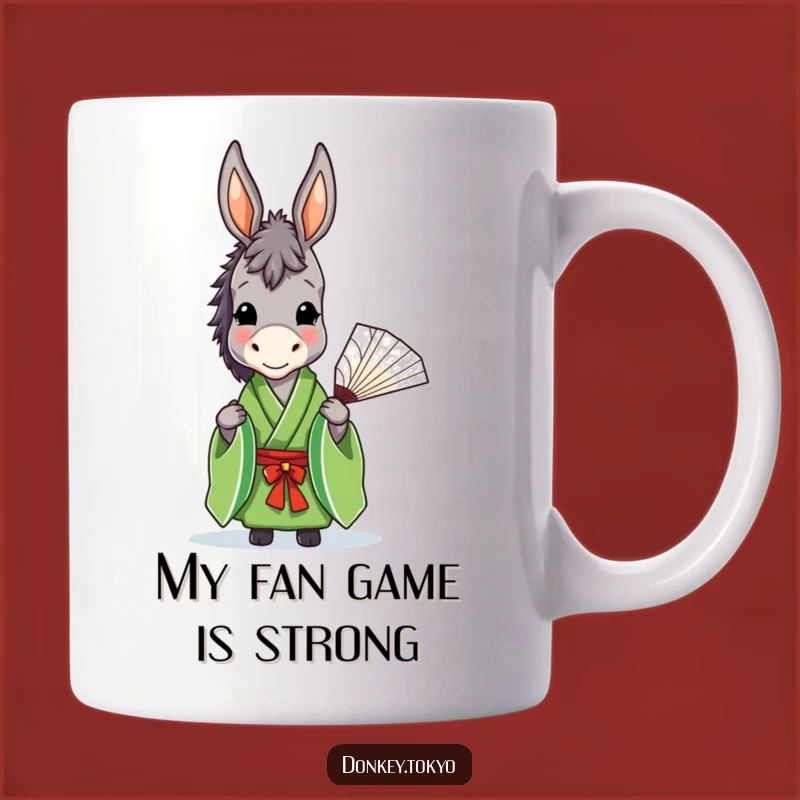 Funny Donkey in Green Kimono Mug, Graceful Fan Holder, Hilarious Gift for Donkey Lovers