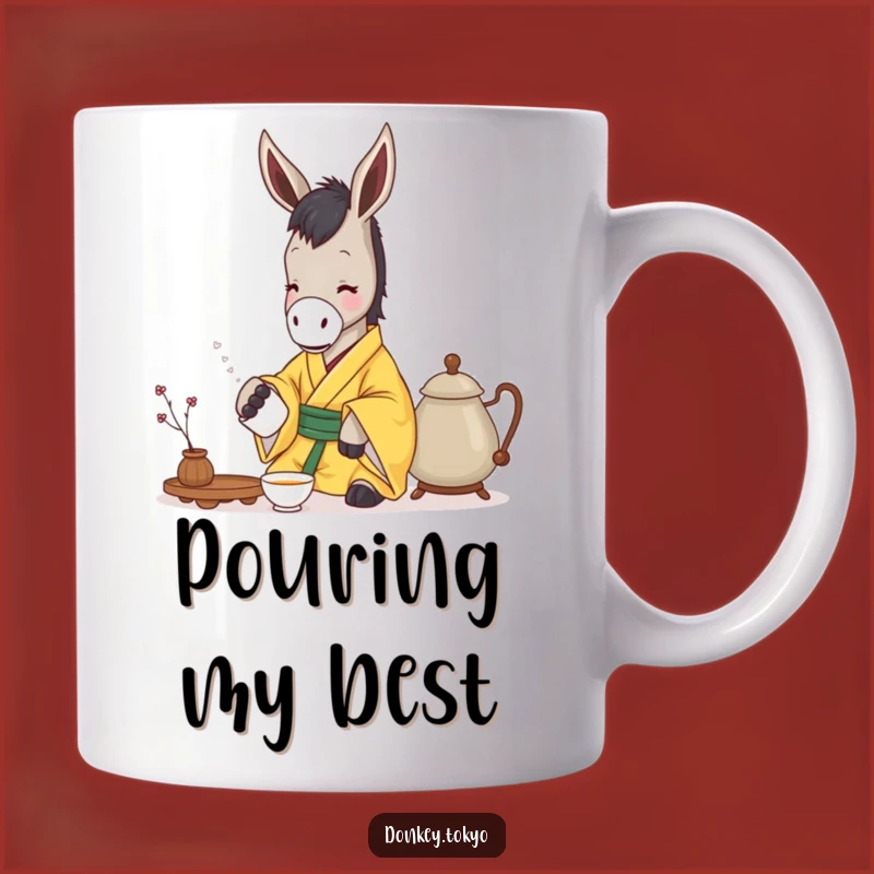 Funny Serene Donkey Yellow Kimono Mug, Tea Pourer, Hilarious Gift for Tea Lovers