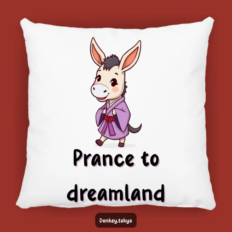 Cozy Funny Prancing Donkey Purple Kimono Pillow, Happy Dancer, Humorous Comfort Gift