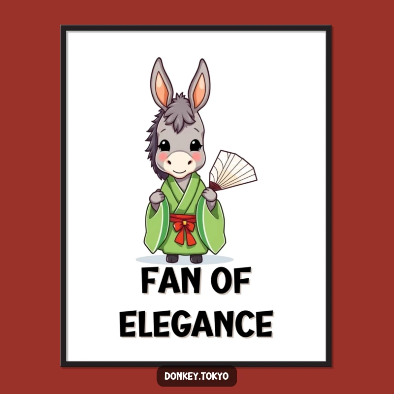 Funny Donkey Green Kimono Digital Art, Graceful Fan Printable, Hilarious Instant Gift