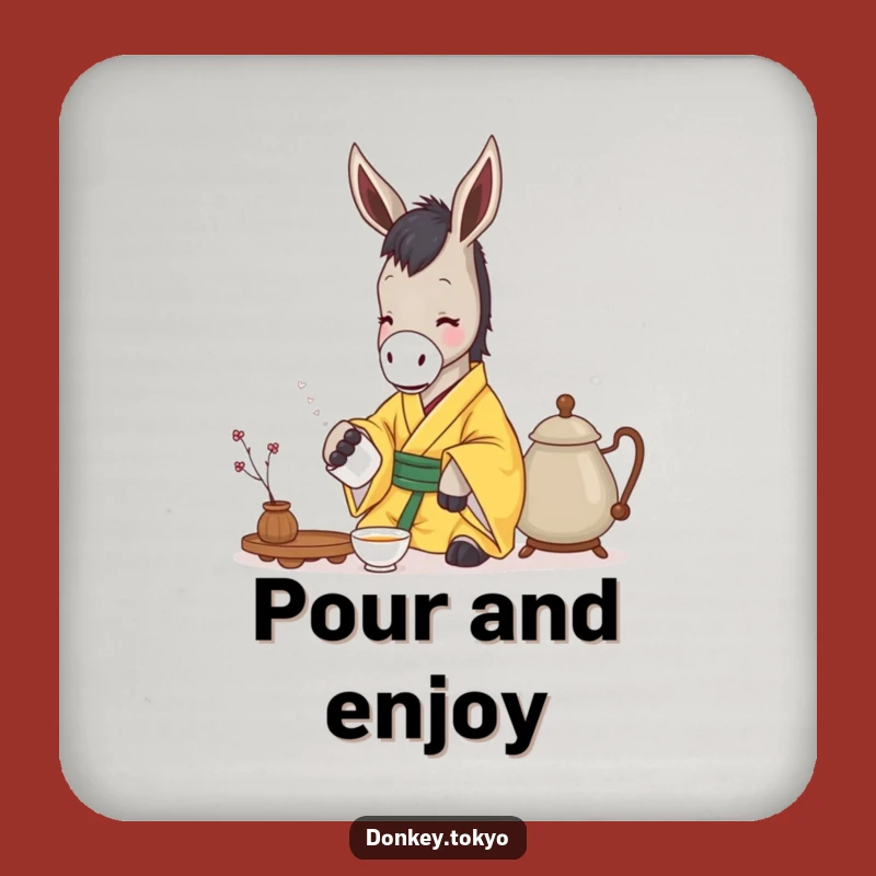 Funny Serene Donkey Yellow Kimono Coaster, Tea Pourer, Hilarious Home Decor Gift