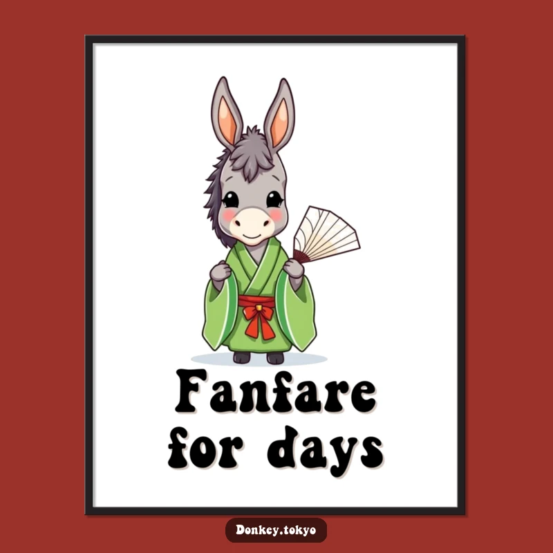Funny Donkey Green Kimono Poster, Graceful Fan Art, Chic Wall Decor & Hilarious Gift