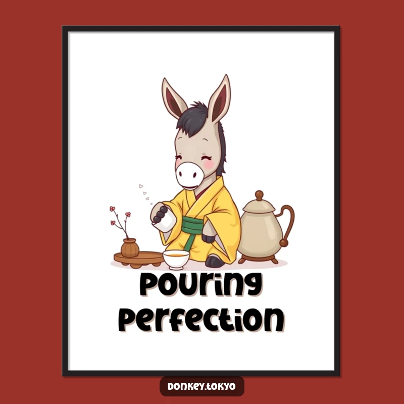Funny Serene Donkey Yellow Kimono Poster, Tea Pourer Art, Peaceful Wall Decor Gift
