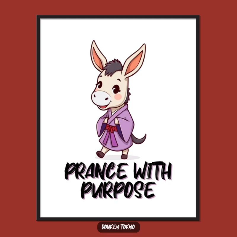 Funny Prancing Donkey Purple Kimono Poster, Happy Dancer Art, Joyful Wall Decor Gift