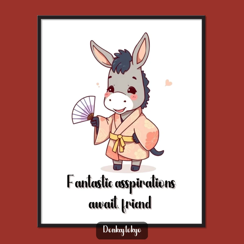 Free Printable Donkey Art: Playful Kimono Fan Toss Downloadable Humor
