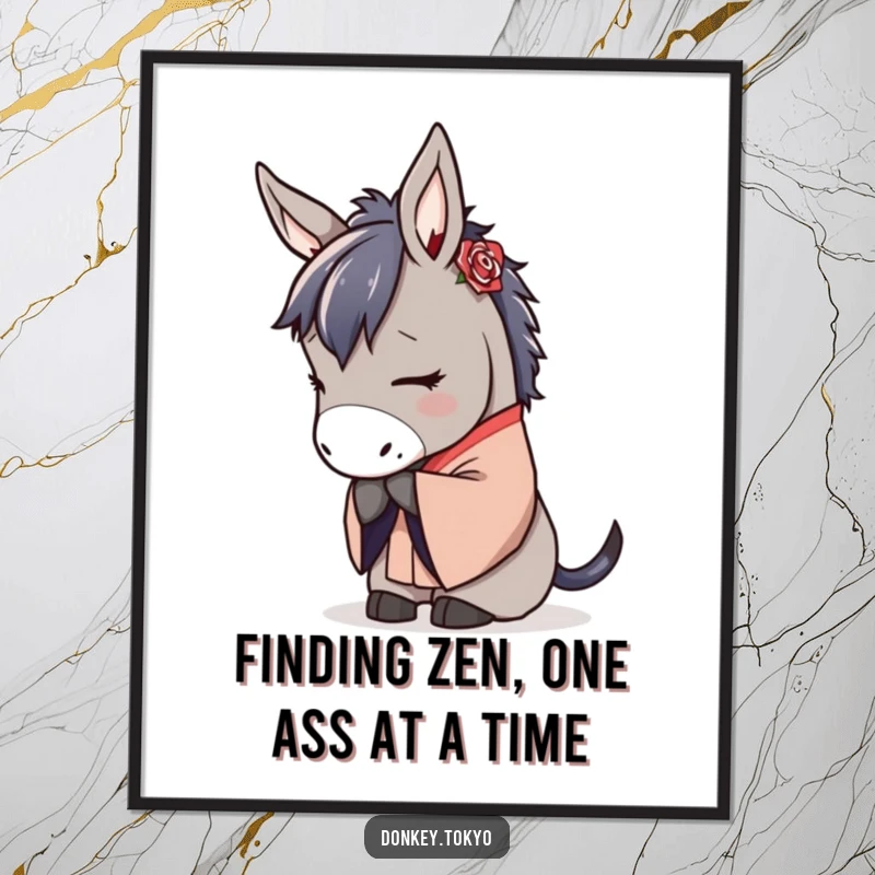 Serene Free Printable Donkey Wall Art: Donkey in traditional kimono bowing gracefully, promoting peace